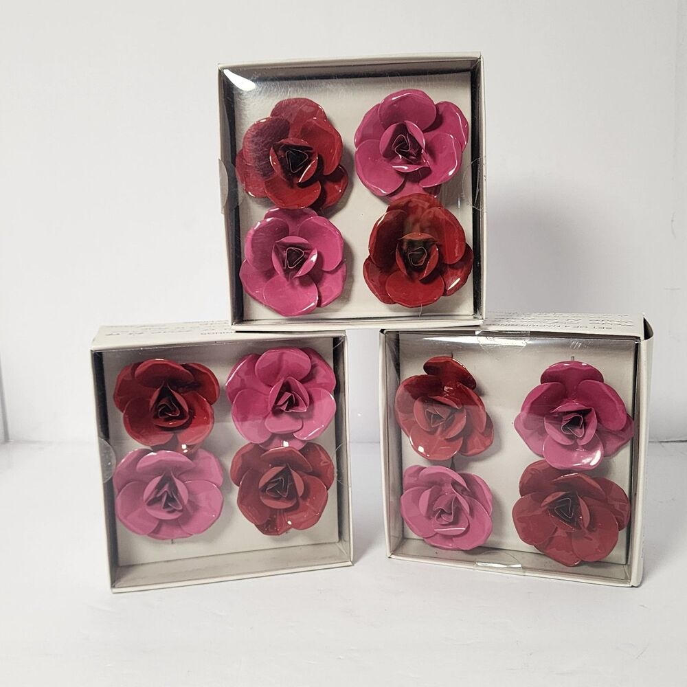 Leila’s Linens Metal Rose Napkin Rings Set 3 Boxes 12 Total Cottagecore Sz 12pc